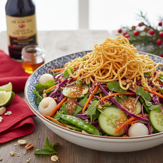 Photo of Crispy Noodle & Lychee Asian Christmas Salad with Soy–Sesame Dressing