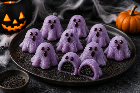 Spooky Black Sesame & Ube Mochi Ghosts