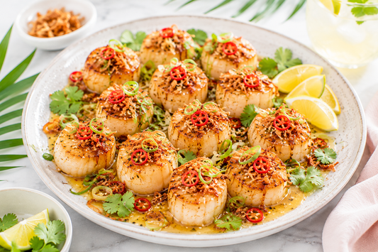Miso Butter Scallops with Yuzu, Chilli & Crispy Shallots