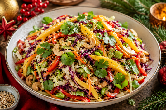 Asian Christmas Slaw with Mango, Cashews & Sesame-Lime Dressing