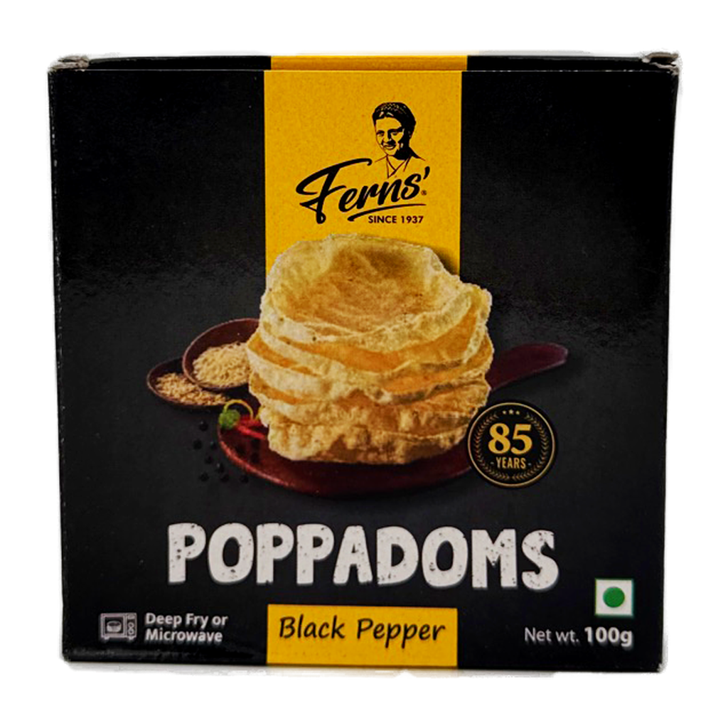 Poppadum Black Pepper Ferns 100G